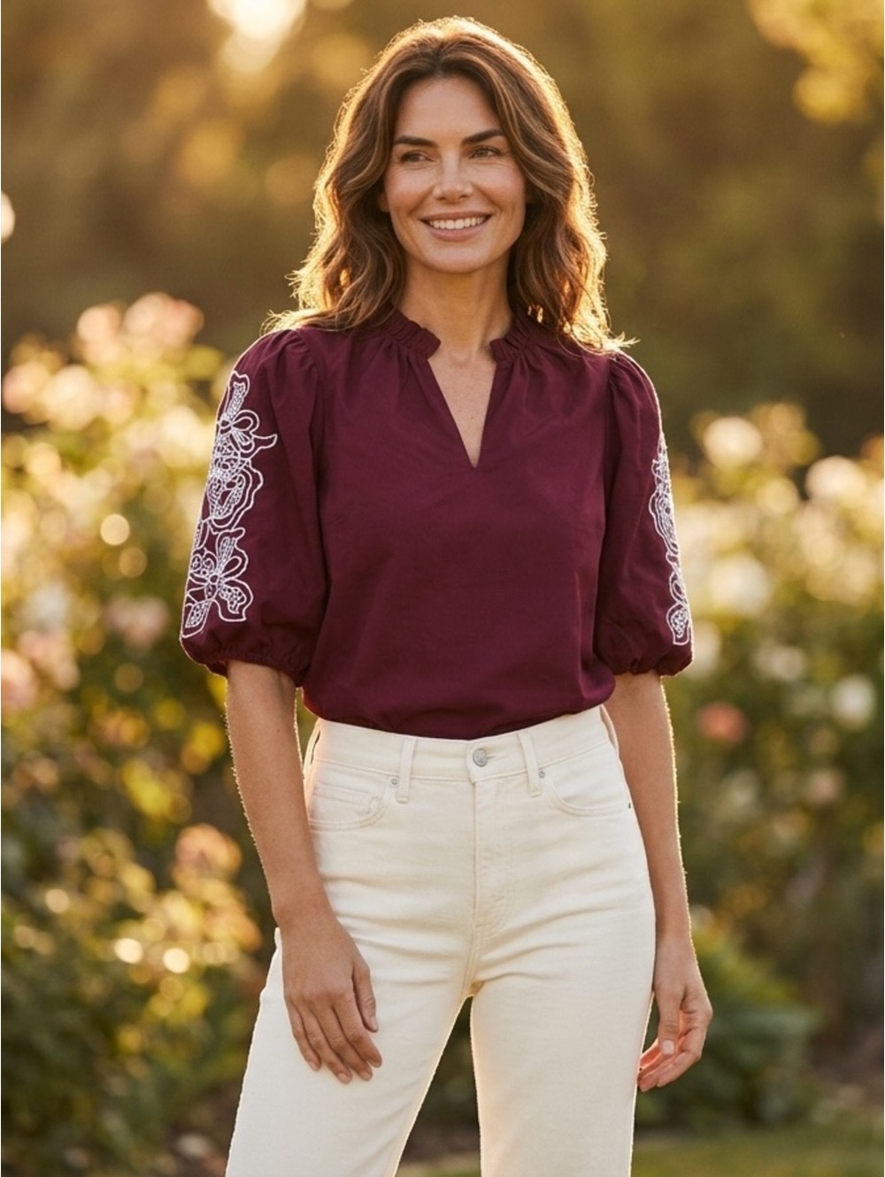 Large Tuckernuck Hyacinth House Plum With Lilac Embroidery Floria Blouse